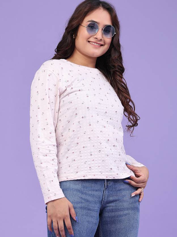 LIMEROAD Women Printed Round Neck Cotton Blend Multicolor T-Shirt