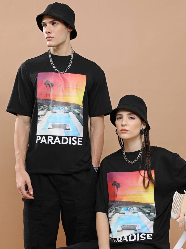 HIGHLANDER Printed Couple Round Neck Black T-Shirt