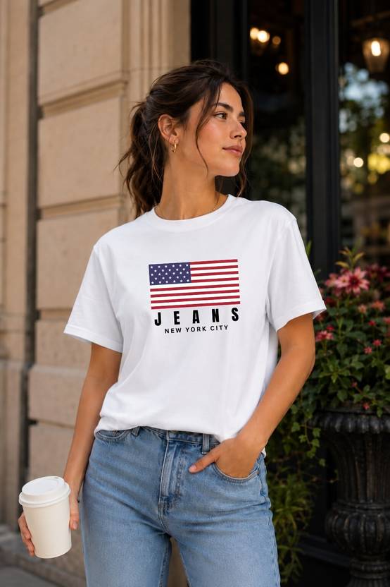 WILDENIC Women Graphic Print, Printed, Typography Round Neck Pure Cotton White T-Shirt