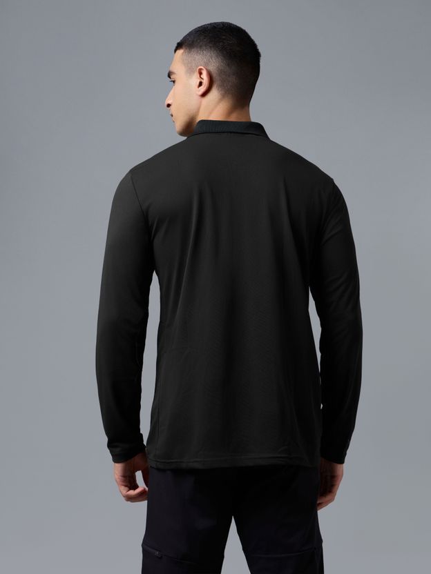 TECHNOSPORT Men Black Polyester Polo Neck T-Shirt - Image 4