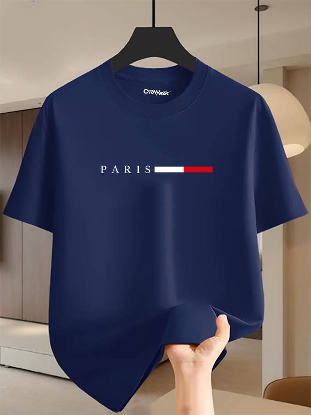 crewmax Men Printed Round Neck Pure Cotton Black T-Shirt