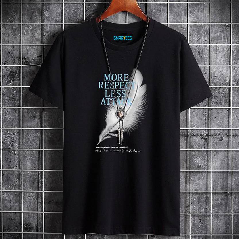 [Sizes M, L, XL] Smartees Men Printed, Typography Round Neck Cotton Blend Black T-Shirt