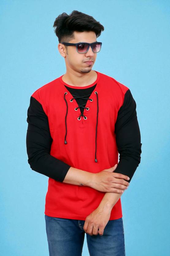 Faricon Trending Men Solid Round Neck Cotton Blend Red T-Shirt
