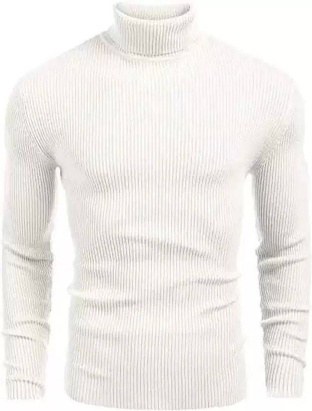 Wrodss Men Striped High Neck Cotton Blend White T-Shirt