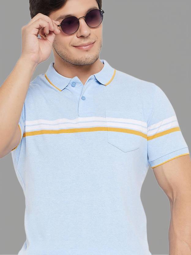 Austin Wood Striped Men Polo Neck Blue T-Shirt