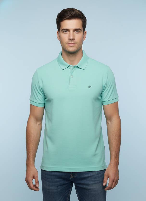 ONLYBASIC Men Solid Polo Neck Cotton Blend Light Green T-Shirt