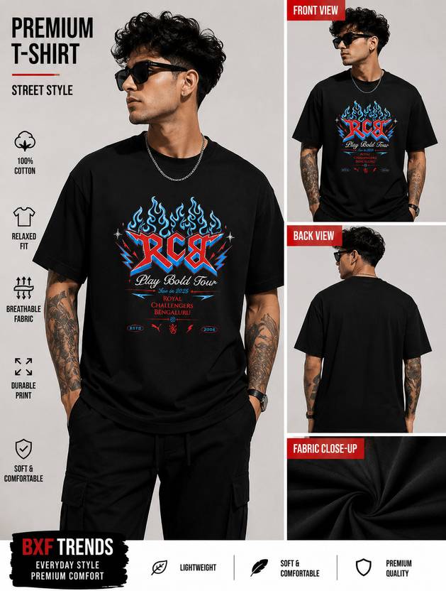 BXF Men Graphic Print Round Neck Pure Cotton Black T-Shirt