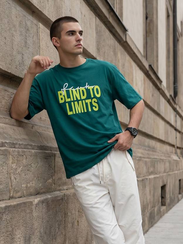 FCUK Men Printed Round Neck Pure Cotton Green T-Shirt