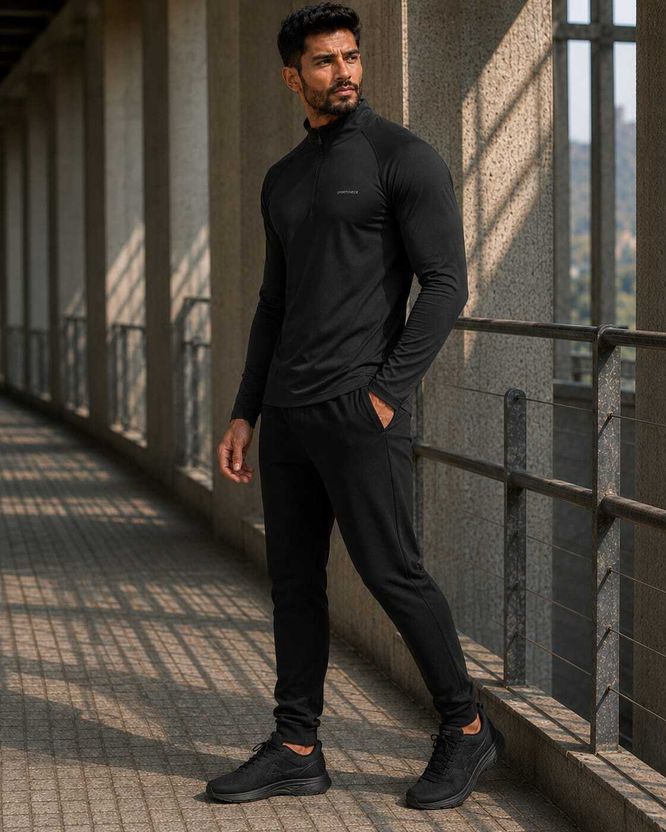 SPORTCHECK Men Black Zip Neck Nylon T-Shirt - Image 5