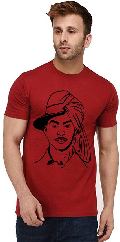 Aseria Men Printed Round Neck Cotton Blend Red T-Shirt