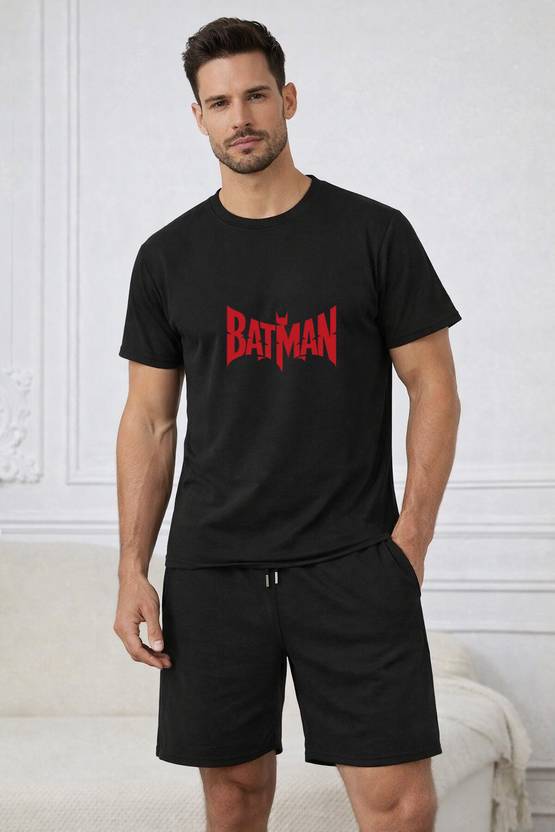 FARICON Men Superhero Round Neck Cotton Blend Black T-Shirt