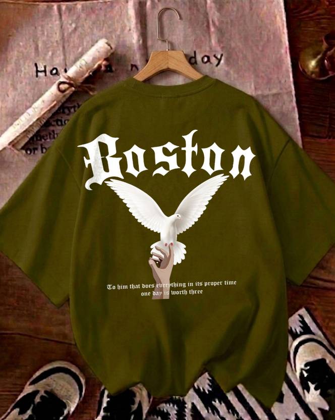 AOOSH Women Graphic Print Round Neck Cotton Blend Green T-Shirt
