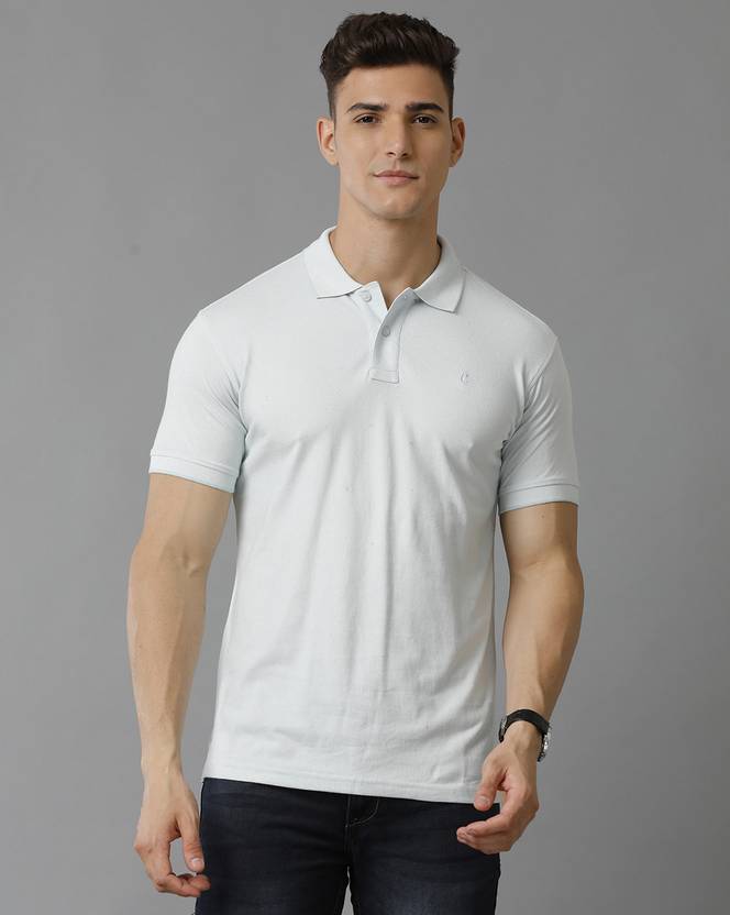 CAVALLO BY LINEN CLUB Men Solid Polo Neck Linen Blend Blue T-Shirt
