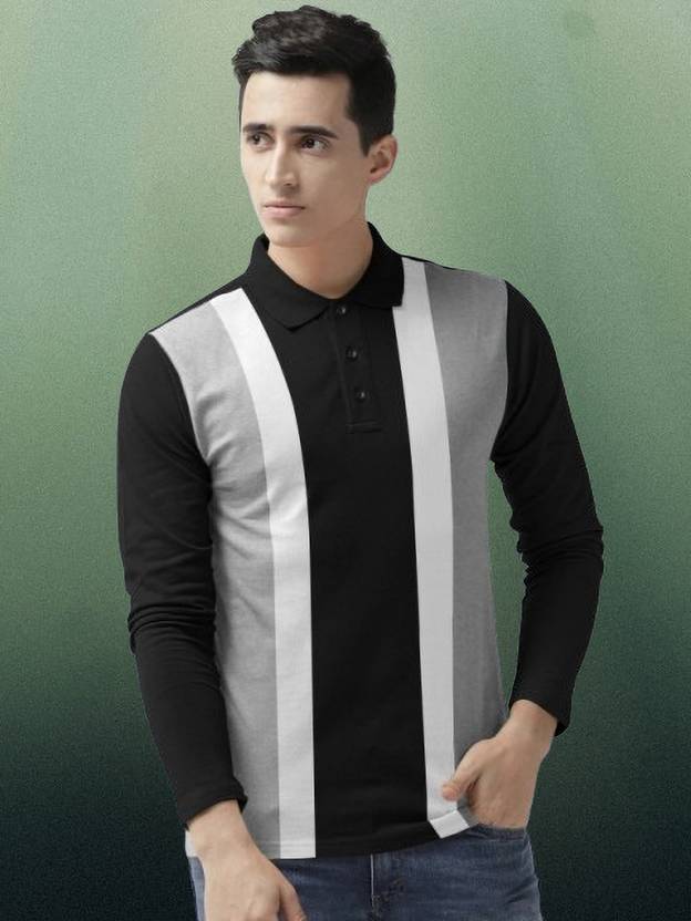 GARBLY Men Self Design Polo Neck Cotton Blend Black T-Shirt