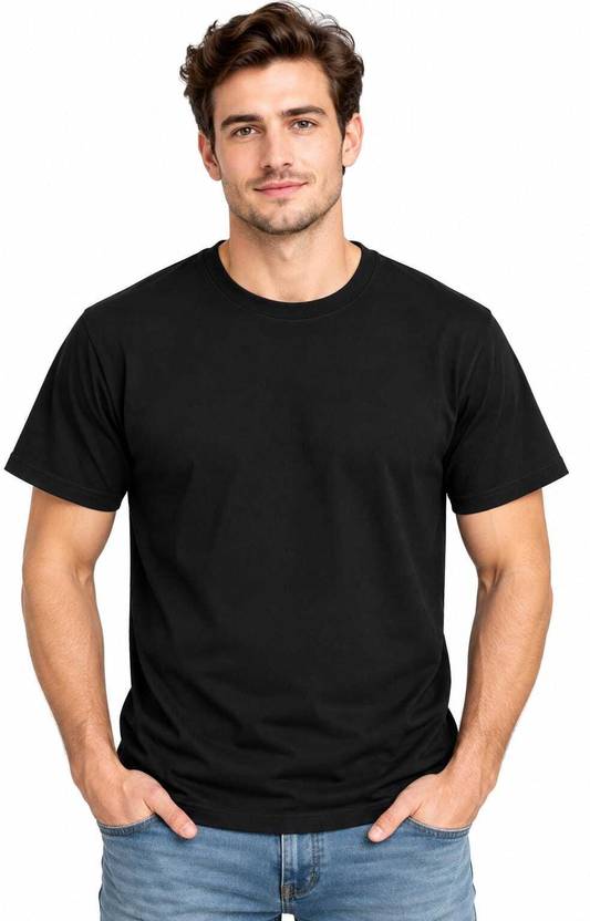 CLUBTAG Men Solid Round Neck Polyester Black T-Shirt
