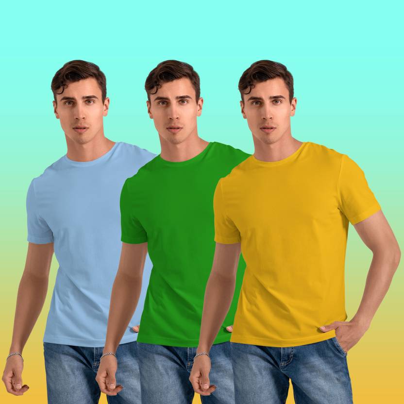 [Sizes S, M, L, XL] FTX Pack of 3 Men Solid Round Neck Polyester Multicolor T-Shirt