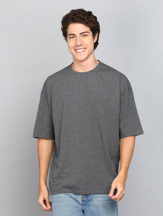 Trendyol Men Solid Round Neck Cotton Blend Grey T-Shirt