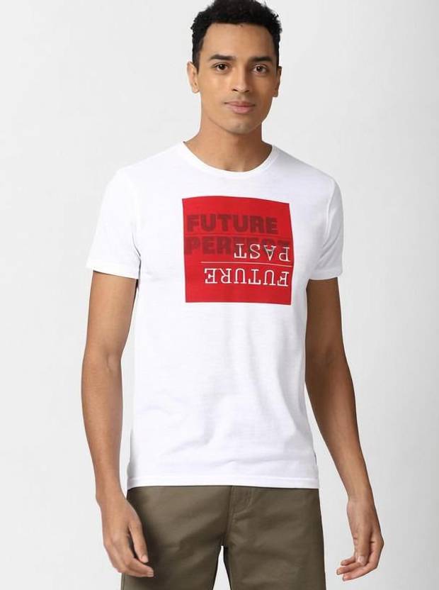 Reya Men Self Design Round Neck Cotton Blend White T-Shirt