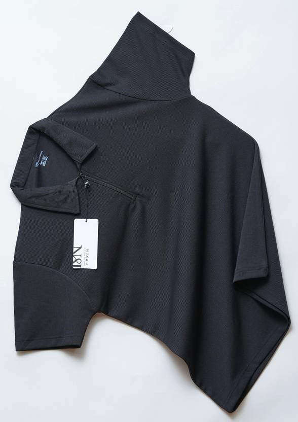 N AND J Men Solid Polo Neck Polyester Black T-Shirt