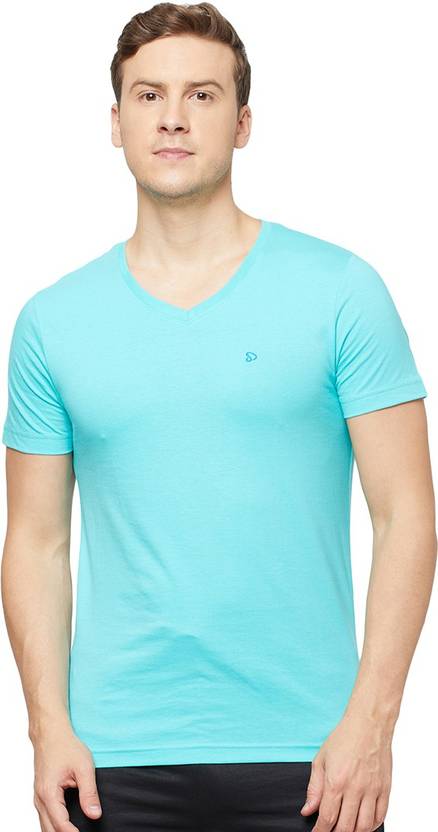 SPORTO Men Solid V Neck Cotton Blend Blue T-Shirt