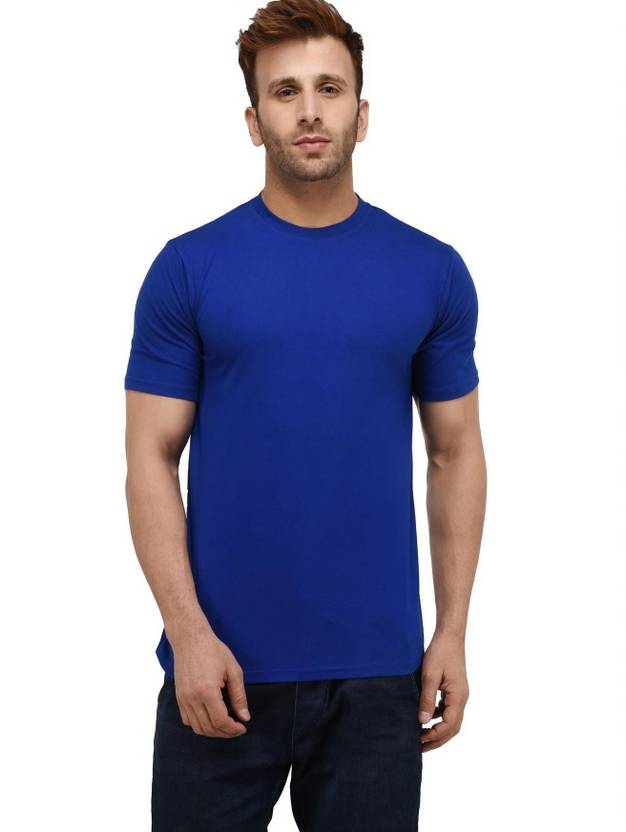 London Hills Solid Men Round Neck Blue T-Shirt
