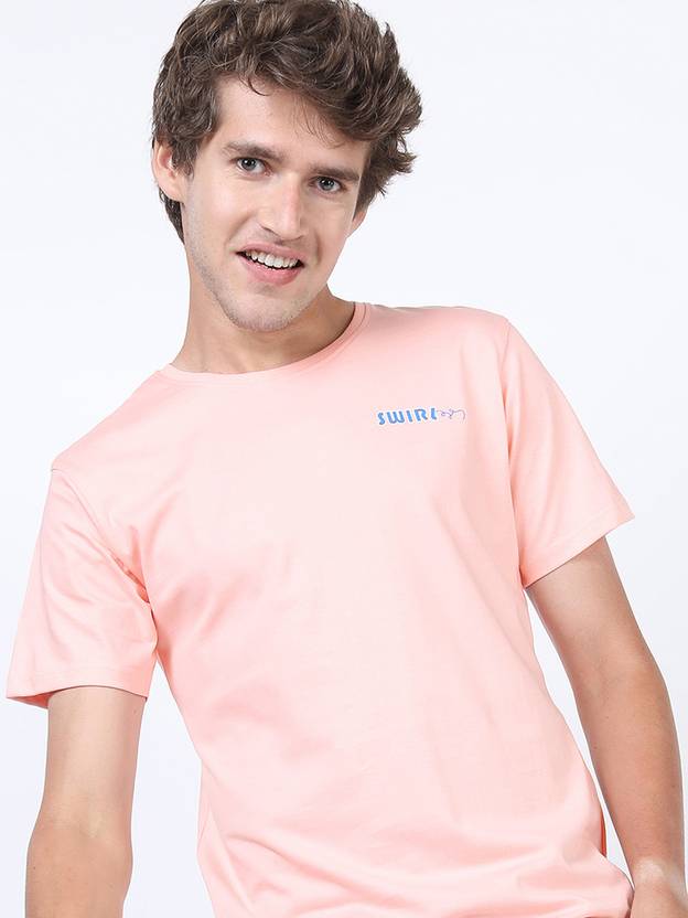 HIGHLANDER Men Printed Round Neck Pure Cotton Pink T-Shirt