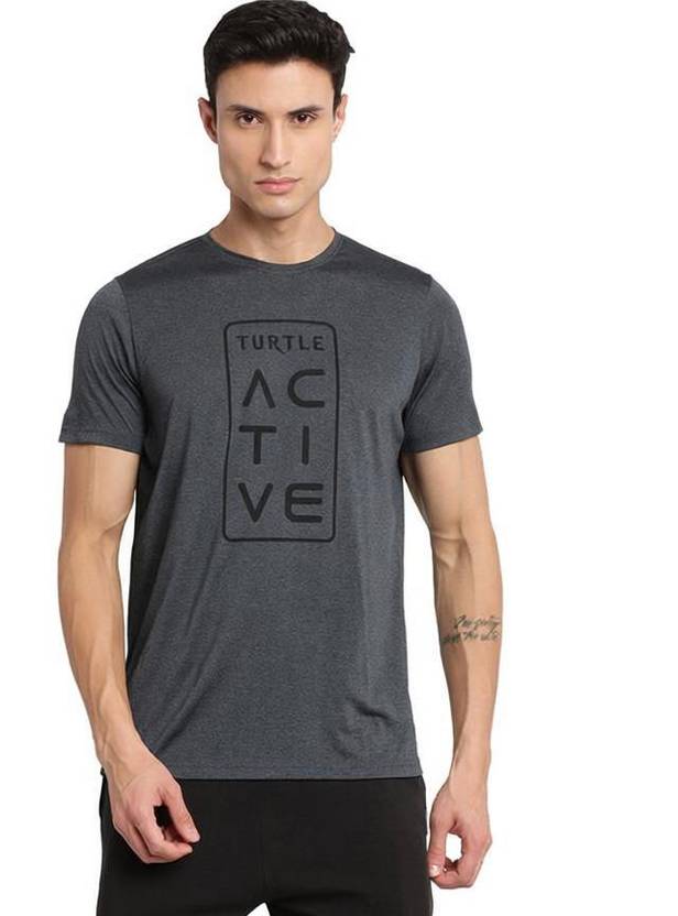 TURTLE Printed Men Round Neck Grey T-Shirt