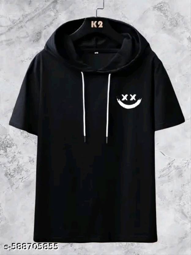 krishana fashion Men Graphic Print, Solid Hooded Neck Polyester Black T-Shirt