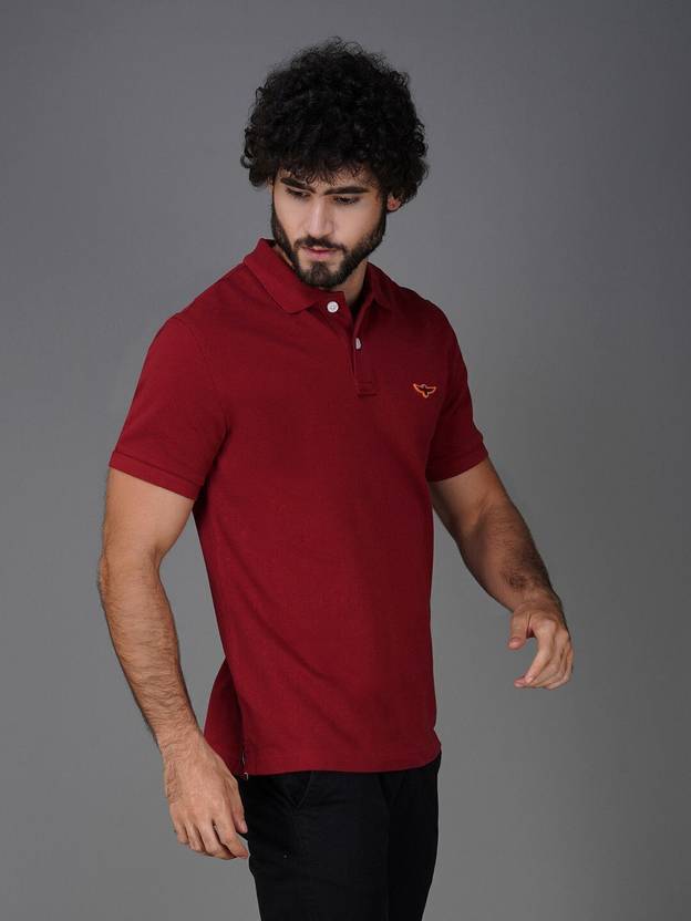 Zvezda Men Solid Polo Neck Pure Cotton Maroon T-Shirt
