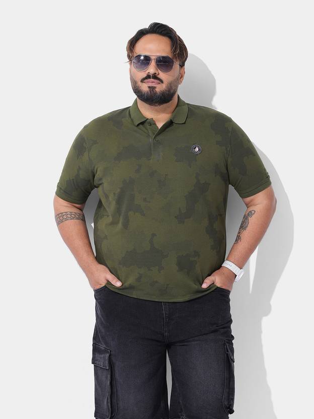 Hardsoda Men Printed Polo Neck Cotton Blend Green T-Shirt