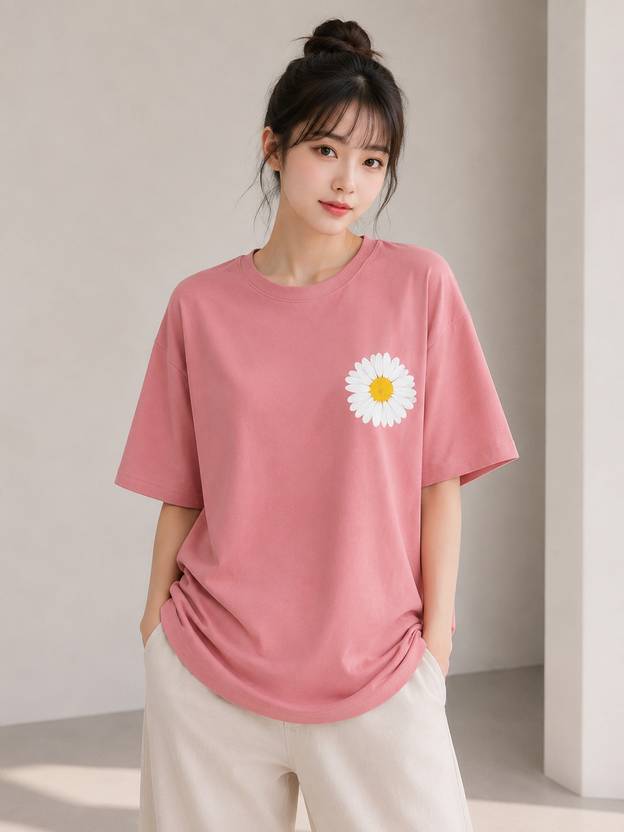 Sky Magic Graphic Print Women Round Neck Pink T-Shirt