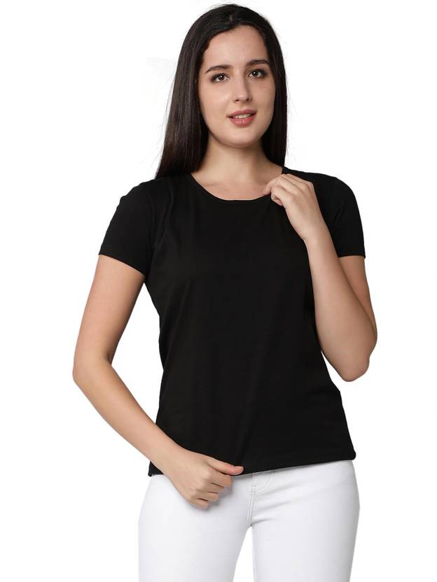 Club A9 Solid Women Round Neck Black T-Shirt