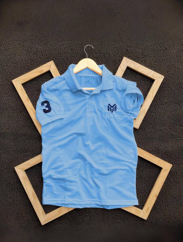 MAFURD Solid Men Polo Neck Light Blue T-Shirt