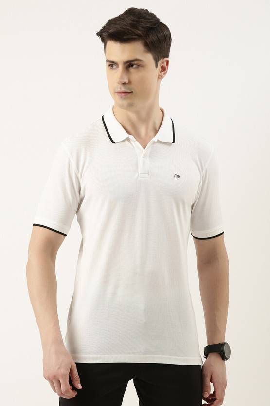 PETER ENGLAND Men Solid Polo Neck Polycotton White T-Shirt