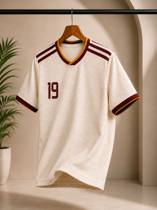 fabzy Men Beige Maroon Striped V Neck Polyester T-Shirt - Image 4