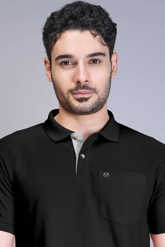Triptee Men Solid Polo Neck Pure Cotton Black T-Shirt