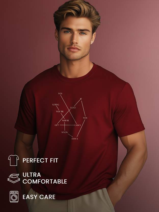 NOBERO Graphic Print Men Crew Neck Maroon T-Shirt