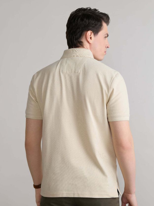 Blue Buddha Men Beige Cotton Polo T-Shirt - Image 3