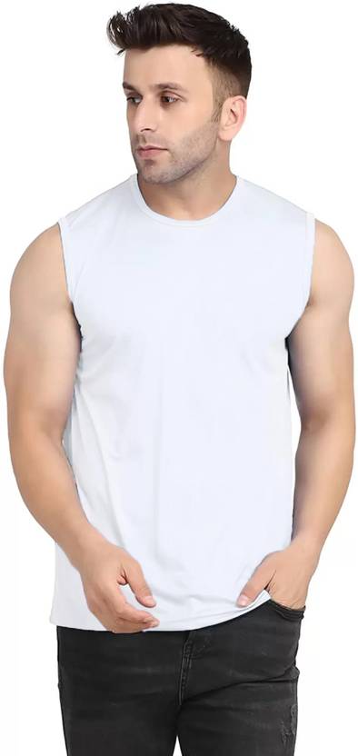 Jangoboy Men Solid Round Neck Polyester White T-Shirt