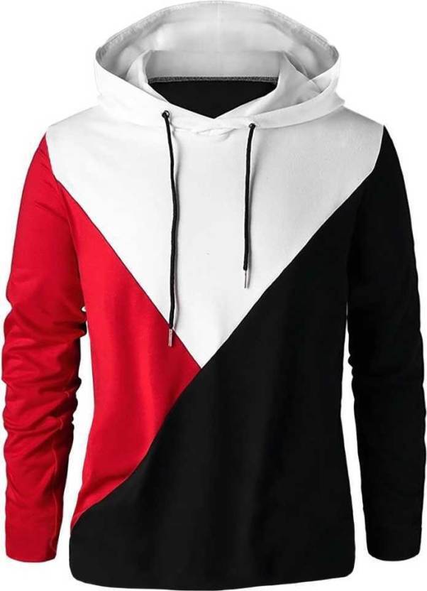 MOBOX Colorblock Men Hooded Neck Red, White, Black T-Shirt