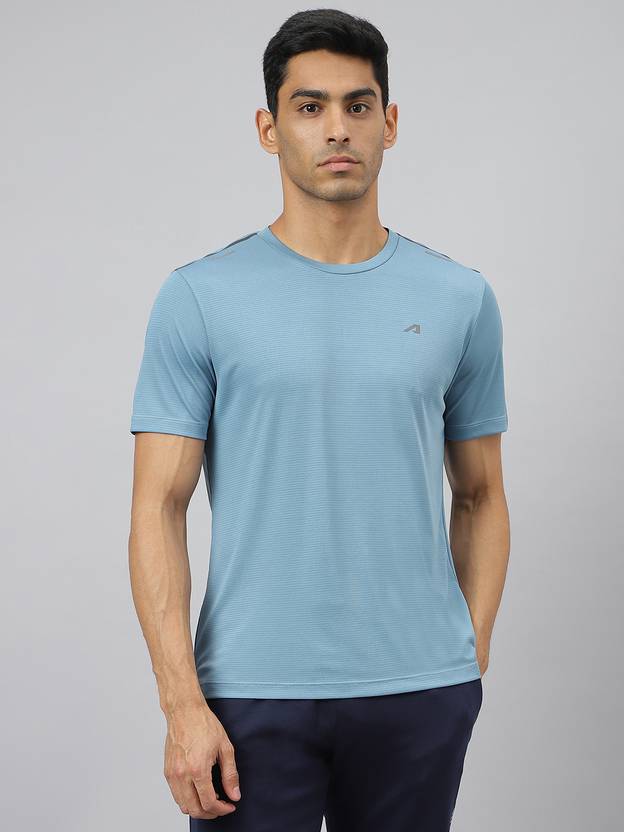 ALCIS Men Solid Round Neck Polyester Light Blue T-Shirt