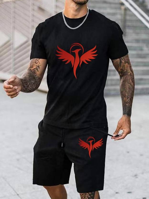 FLYEZEE Graphic Print Men Round Neck Black T-Shirt