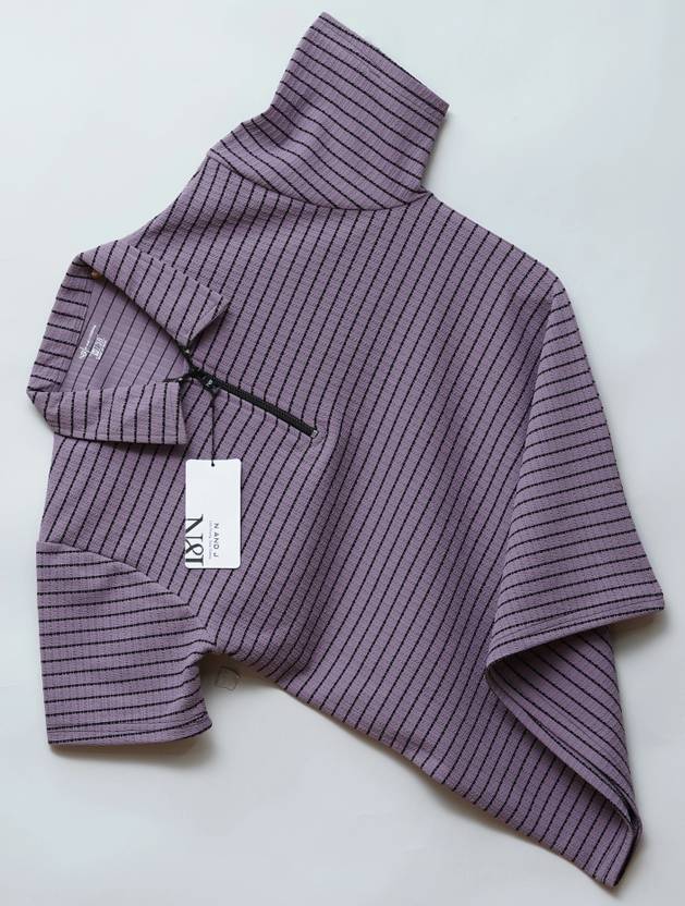 N AND J Men Striped Polo Neck Polycotton Purple T-Shirt