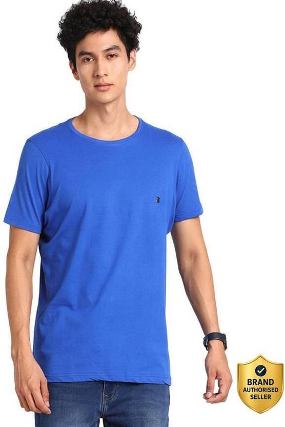 TURTLE Solid Men Round Neck Blue T-Shirt