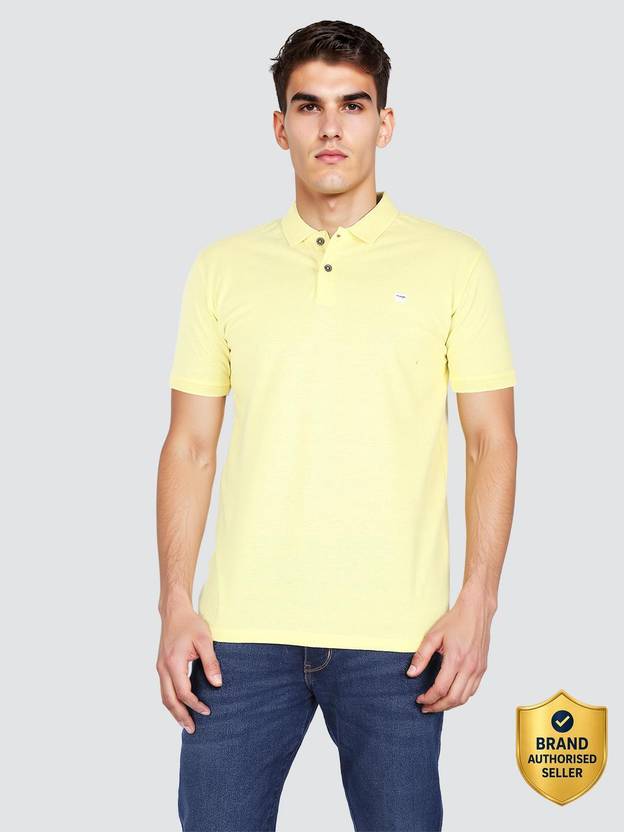 Wrangler Men Solid Polo Neck Pure Cotton Yellow T-Shirt