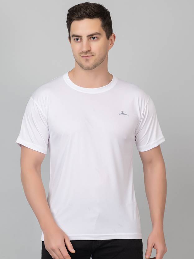 Zeffit Solid Men Round Neck White T-Shirt
