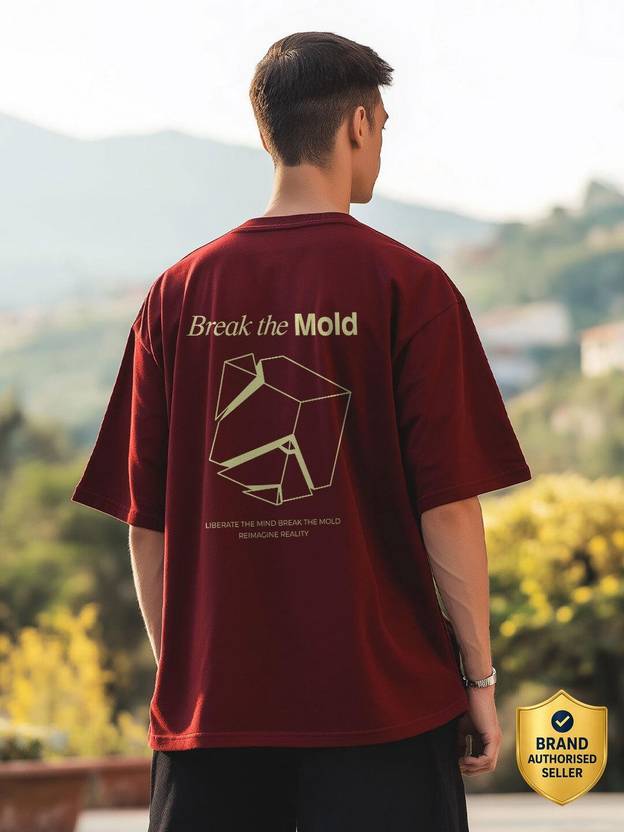 NOBERO Men Typography Crew Neck Pure Cotton Maroon T-Shirt