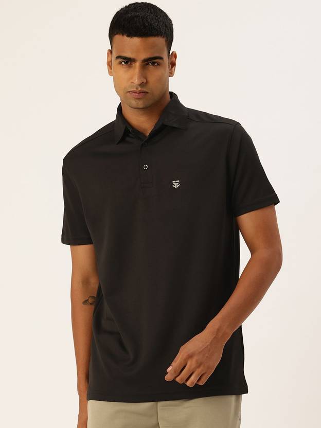 SPORTS 52 WEAR Men Solid Polo Neck Polyester Black T-Shirt