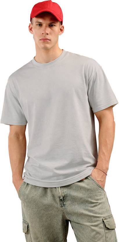Sleepynuts Men Solid Round Neck Cotton Blend Grey T-Shirt