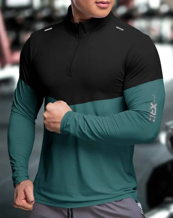 GGARBLY Men Solid High Neck Polyester Green, Black T-Shirt